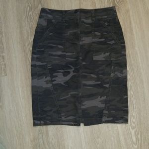 Army Print Denim Pencil Skirt
